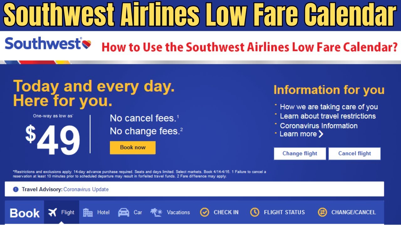 Southwest Airlines Low Fare Calendar YouTube