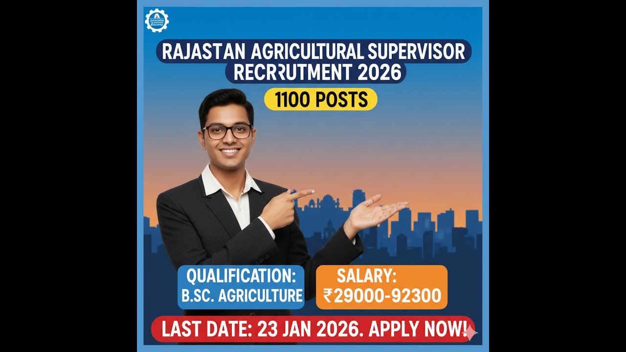 Rajasthan Agricultural Supervisor Recruitment 2026 Apply online Now|New Job Vacancy in Rajasthan