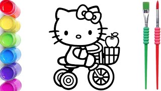 Hello Kitty Riding a Bicycle 🚲 Easy Drawing & Coloring for Kids & Toddlers | Cute Art Tutorial