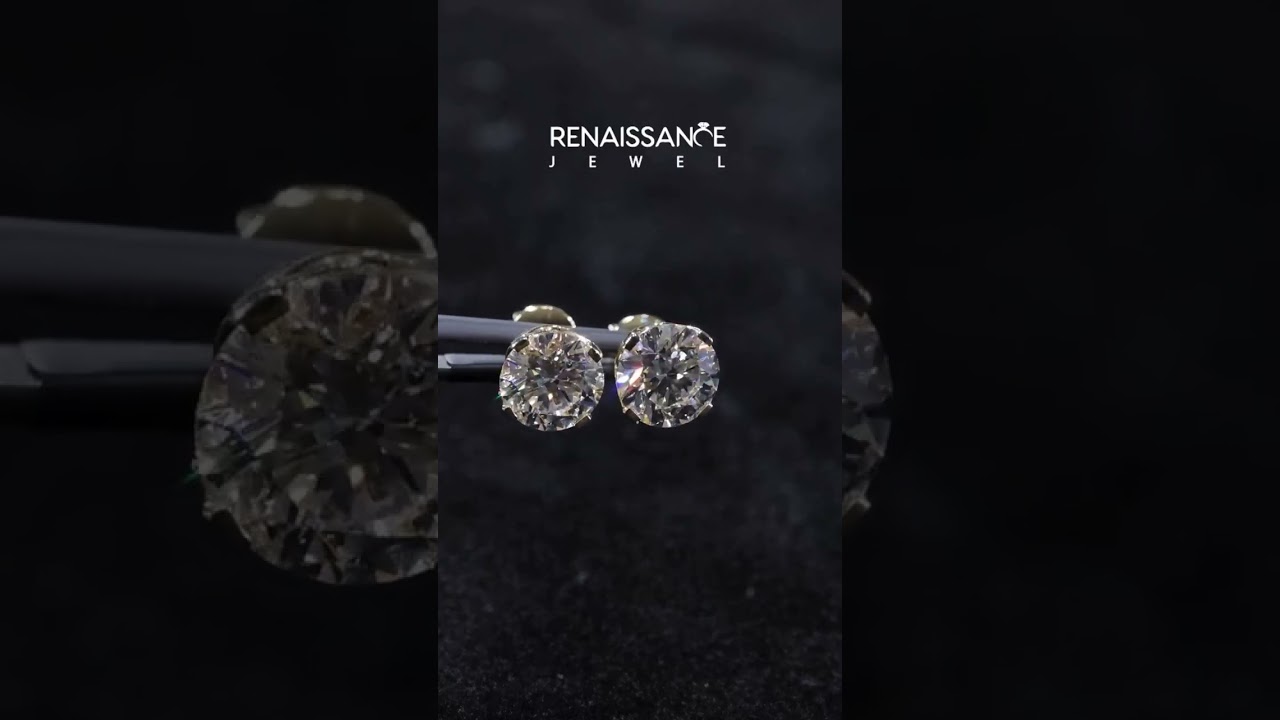 Yellow gold Round Solitaire Diamond Stud Earrings with Four-Prong Basket Setting