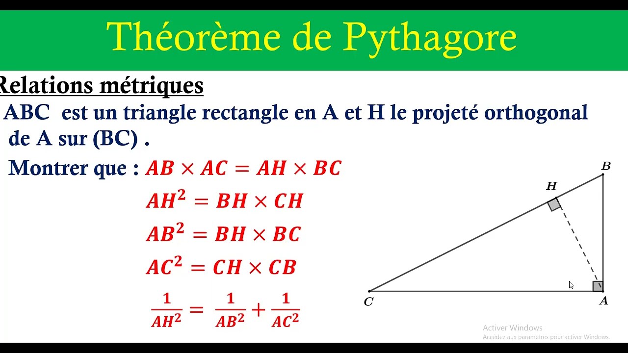 Théorème de Pythagore : Relations métriques , 3AC