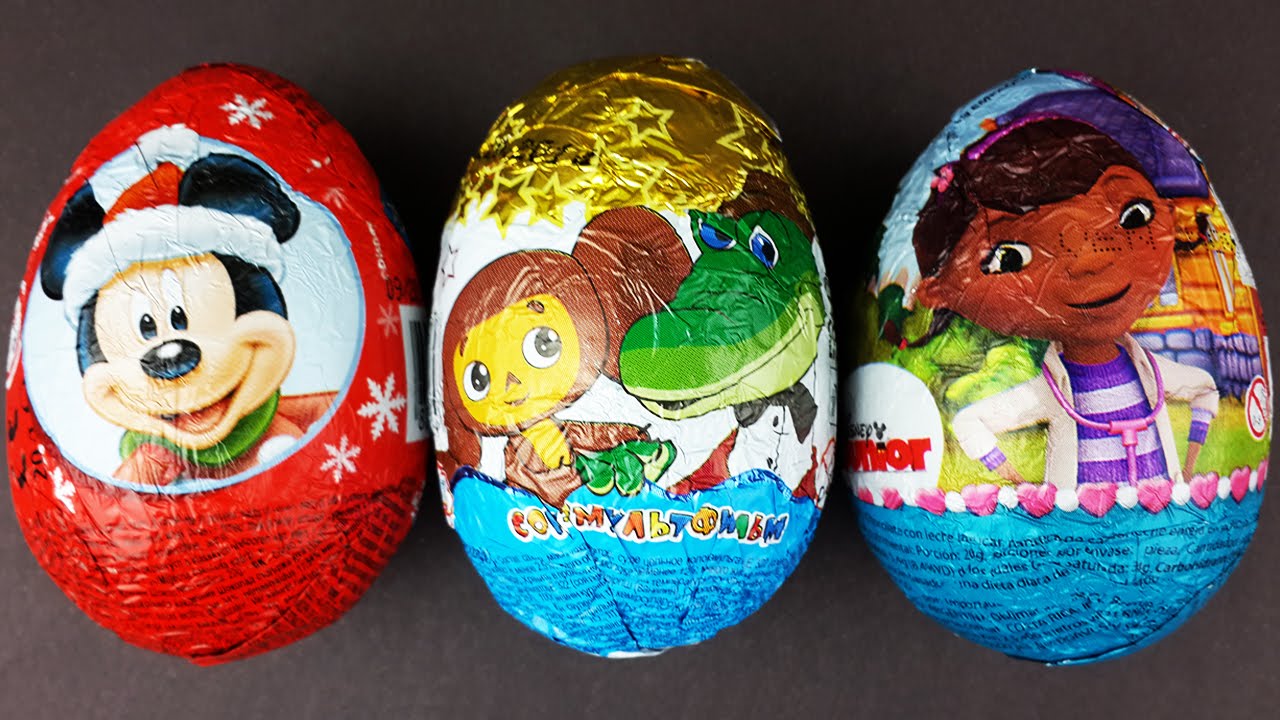 Surprise Eggs Opening - Mickey Mouse, Cheburashka, Doc McStuffins ...