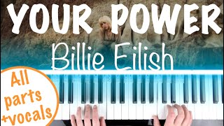 How to play YOUR POWER - Billie Eilish Piano Tutorial | Chords \& Accompaniment with singing
