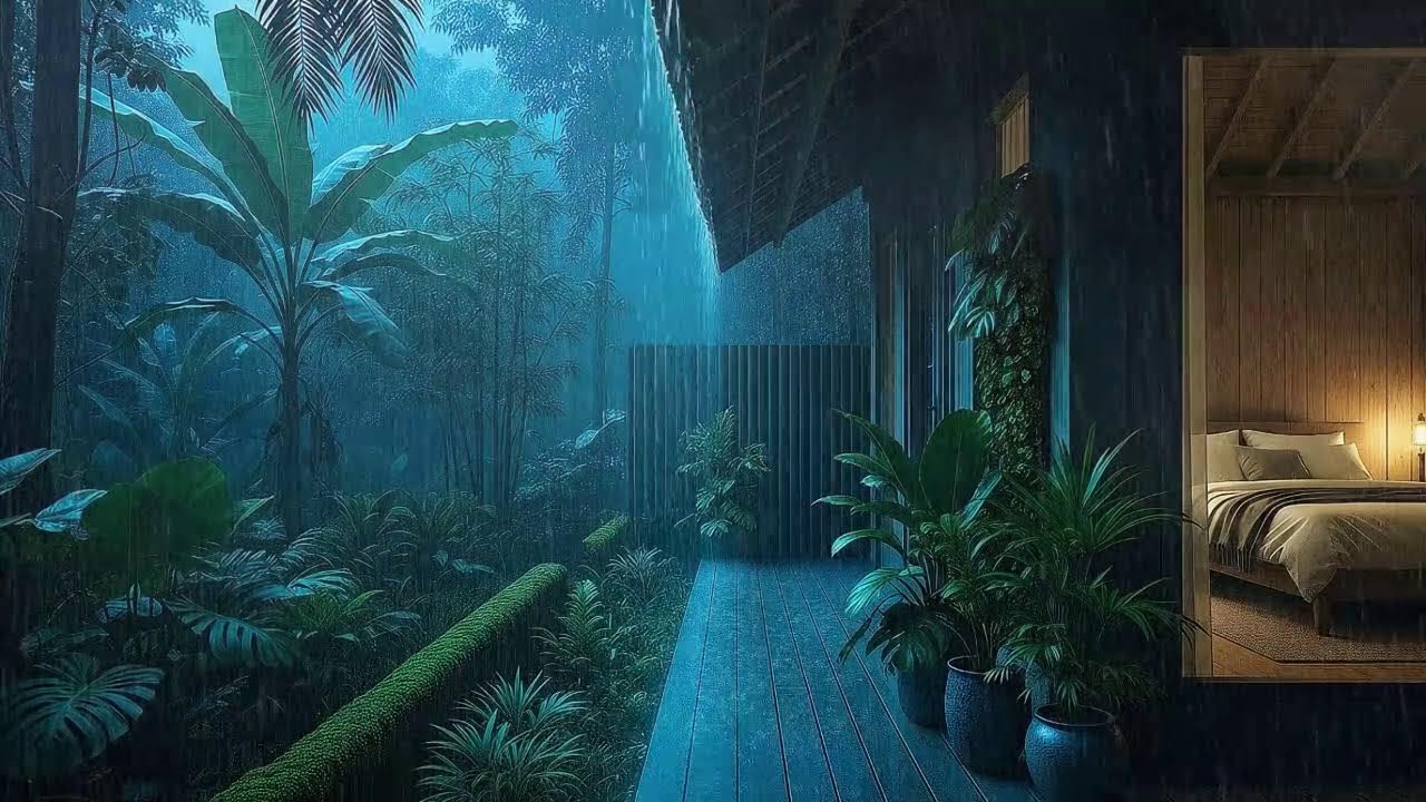 Soft Drizzle To Sleep Instantly In Rainforest Quiet Lodge 🌧️