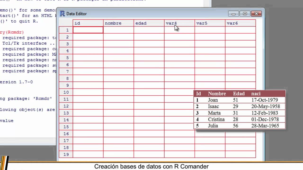 CREACION DE BASES DE DATOS CON R COMMANDER - YouTube