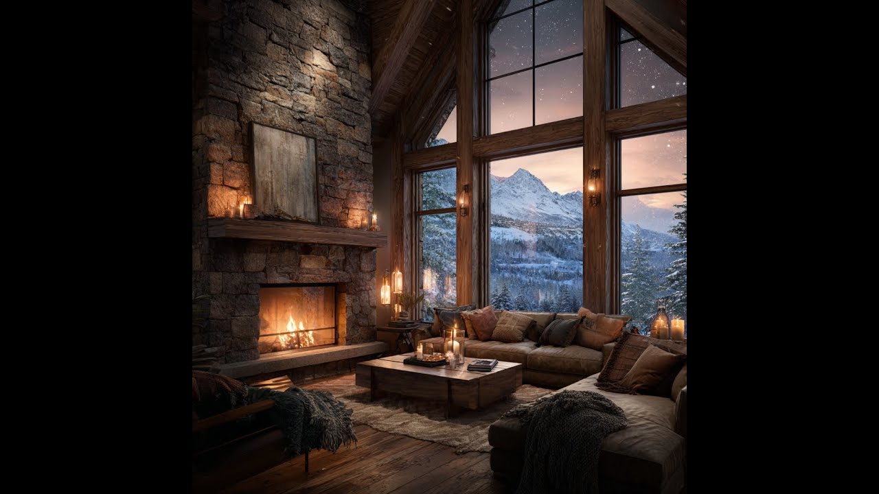 Snowfall Retreat ❄️ Cozy Mountain Cabin Ambience with Fireplace | Winter Night (10Hours)