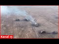 The drone destroys the abondon Russian T-62 tank and armored fighting vehicles