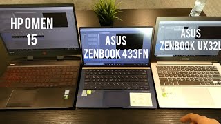 Laptops Face-off Benchmark :  Zenbook 433f i7 8565U vs Omen 15 I7 8750H vs Zenbook ux32l I5 4200U