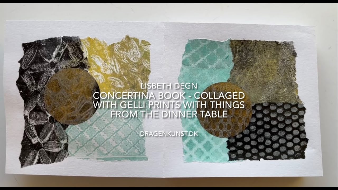 Concertina book construction collaged with gelli prints with things