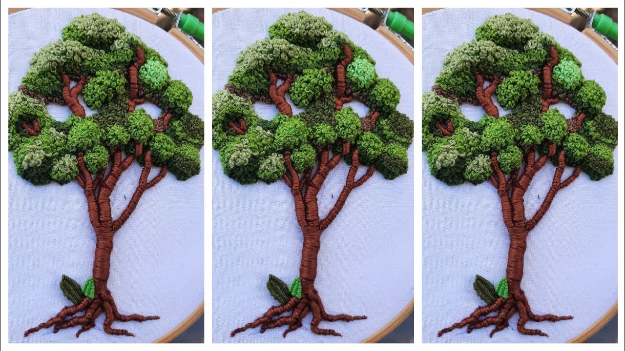 How to embroider a realistic tree || How to embroider a 3D tree