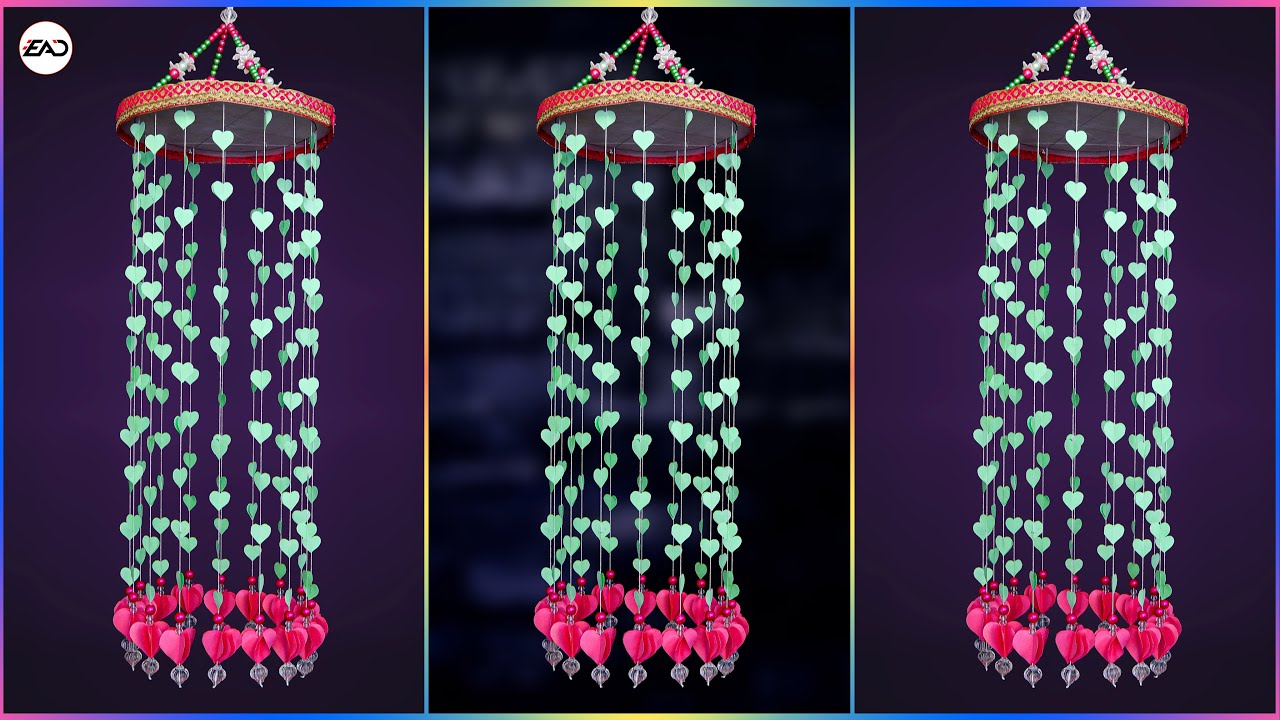 WOW !! Paper Heart Jhumar Design Handmade Home Decorating Idea YouTube