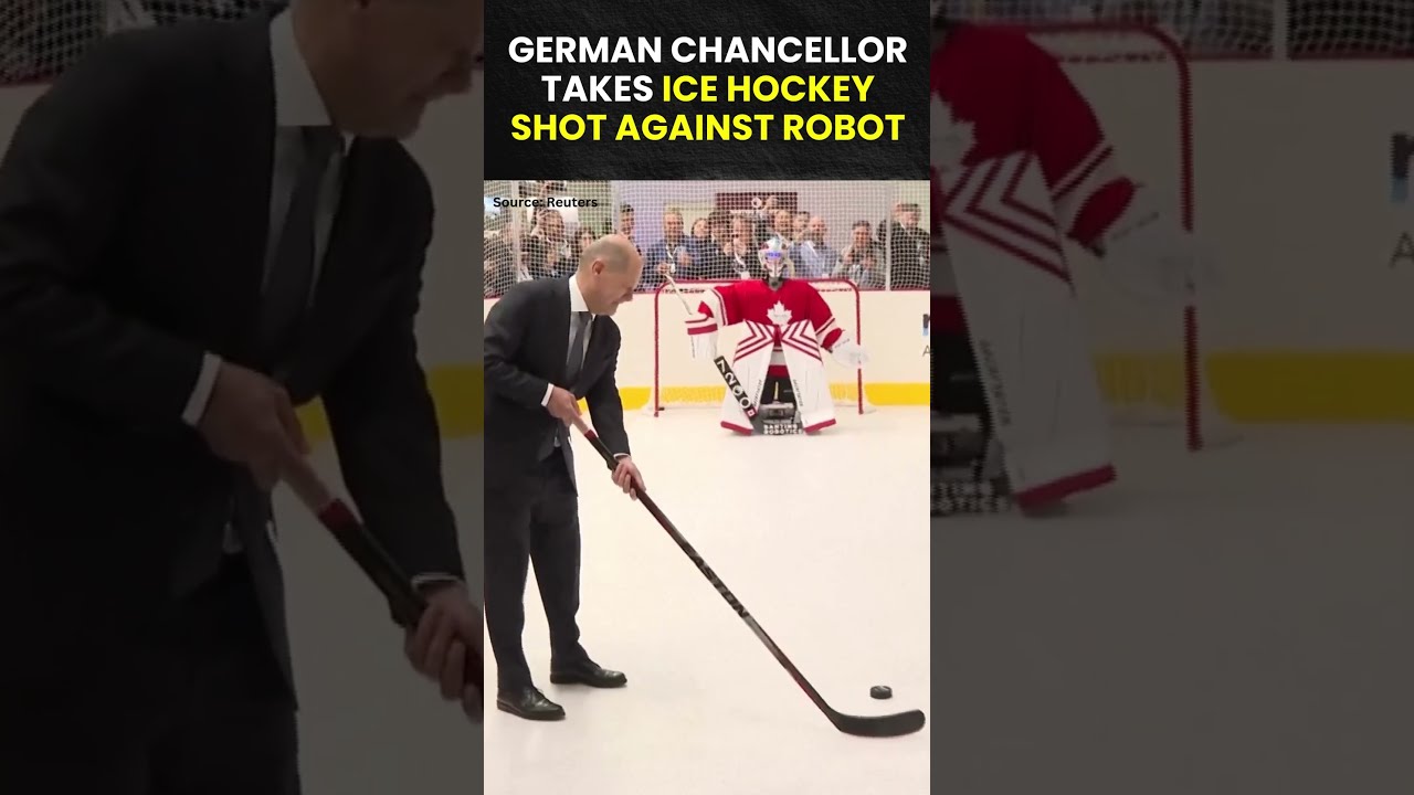  Watch German Chancellor Olaf Scholz Takes Shot At Ice Hockey Goal Against Robot Goalie Trending