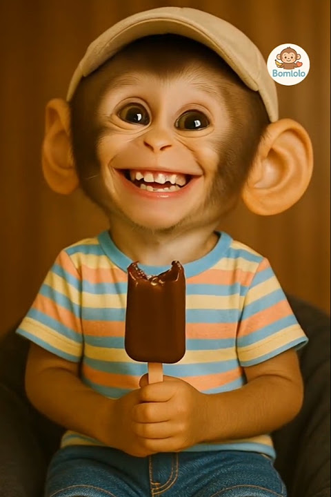 cute monkey Eats Ice Cream & Makes Funny Sound
