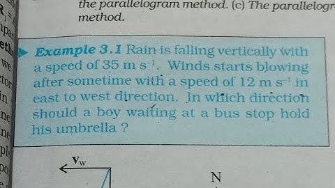 class 11 NCERT ch no 3 example no 3.1 . rain is falling vertically with the speed of the 35 m/s ...