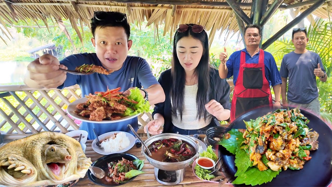 ผัดเผ็ดตะพาบ ผัดเผ็ดเก้ง อาหารป่าริมน้ำ ชัยนาท