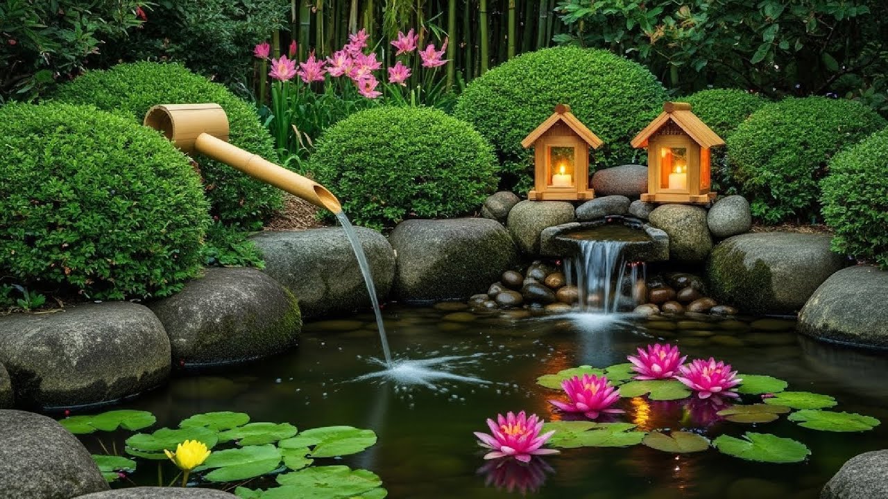 Peaceful Japanese Garden Ambience • Flowing Water & Soft Light Relaxation