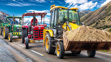 JCB 3dx Backhoe Loader Machine Loading Mud In Mahindra 475 Di Tractor and Stuck in Mud | Jcb Video