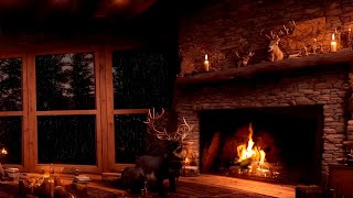 Fireplace in a peaceful Home, Sound of Fireplace, Rain and Thunder