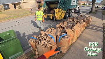 Rear loader Garbage Truck in Action - Garbage Man POV | 4K UHD ASMR