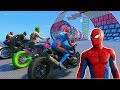 RACING MOTORCYCLE Spiderman With Superheroes Extreme Ramp Race Challenge - GTA V Mod