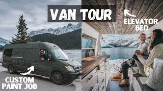 VAN TOUR: Self Converted Sprinter Van | Luxury Tiny Home | Full Bathroom | Elevator Bed