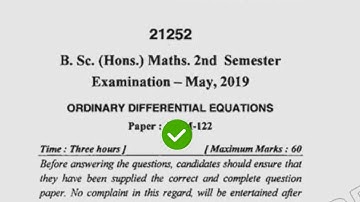 BSc Math Hons 2nd Ordiniary Differential Equation Question Paper 2019 Mdu