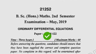 BSc Math Hons 2nd Ordiniary Differential Equation Question Paper 2019 Mdu