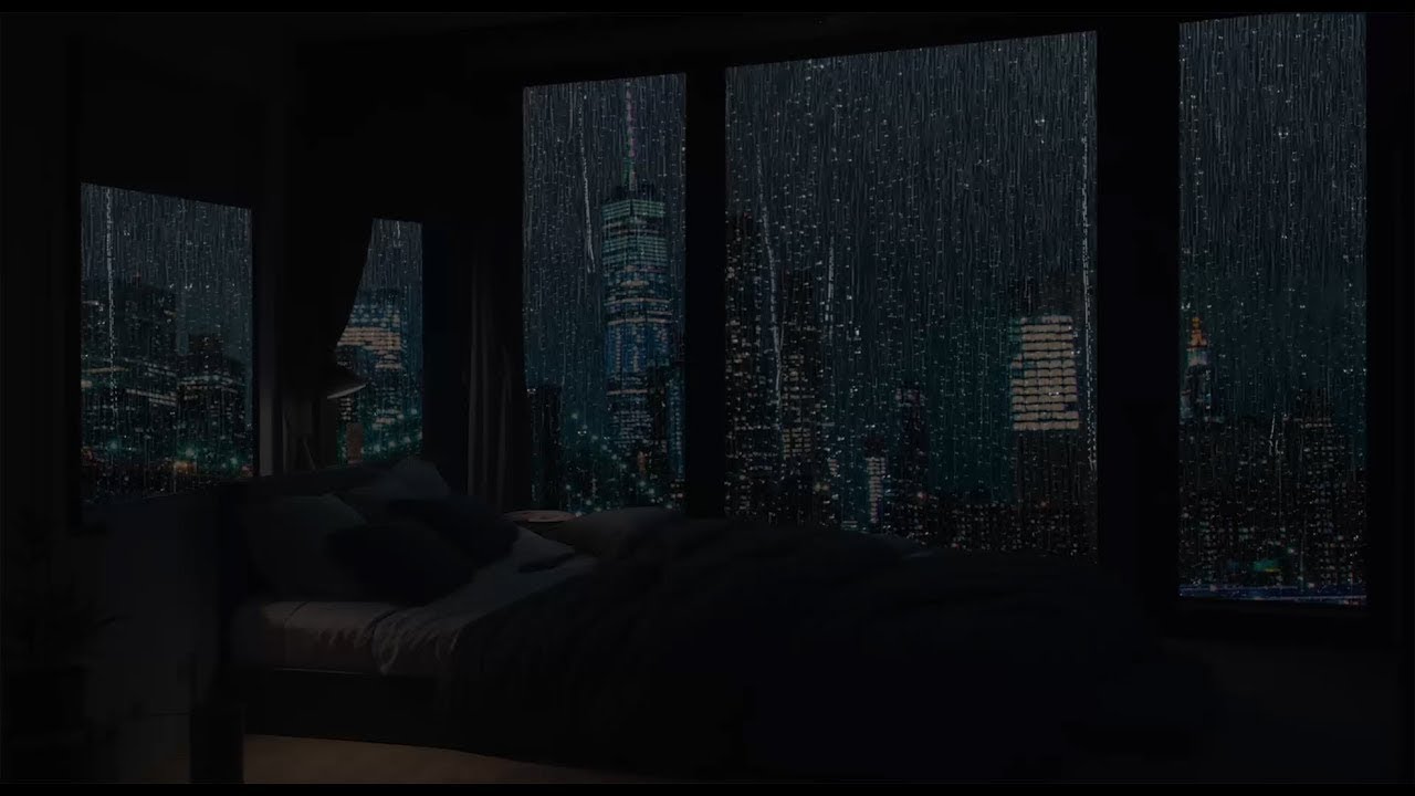 Located in High-rise Room with City View | Rain Sound On The Window For ...