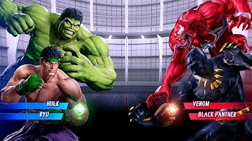 Hulk & Ryu vs Carnage & Black Panther (Very Hard) - Marvel vs Capcom | 4K UHD Gameplay