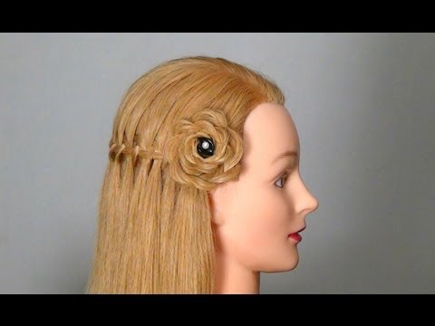 Прическа: Французский водопад. Waterfall braid hairstyle with flower