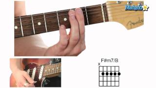 how to play an f sharp minor seven over b (f#m7/b) chord on guitar