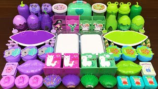 Purple Vs Green Mixing Random Into Glossy Slime Satisfying Slime Video - Yen Diy Slime