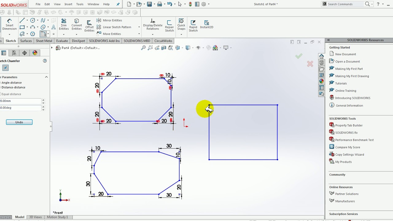 Solid Work Tutorial 11 sketch chamfer fillet solid work chamfer