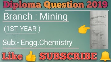 1st year Mining branch Question paper 2019|Subject : Engg.Chemistry | Diploma in Mining Engineering