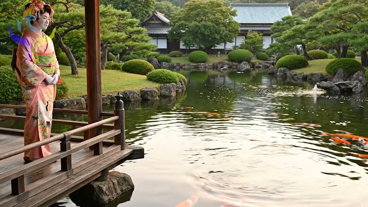 Koi Pond Veranda Stillness • Geisha in Quiet Reflection • Zen Ambient Calm