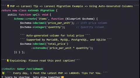 💡#PHP = #LARAVEL = Laravel Migration Example = Using Auto-Generated Columns.