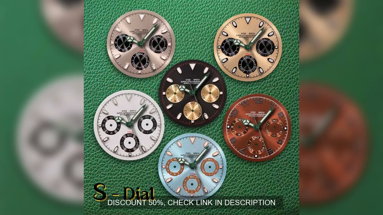 29.5mm S Logo Panda Meteorite Blue Dial No Hands Fit VK63 Movement Green Luminous High Quality Watch