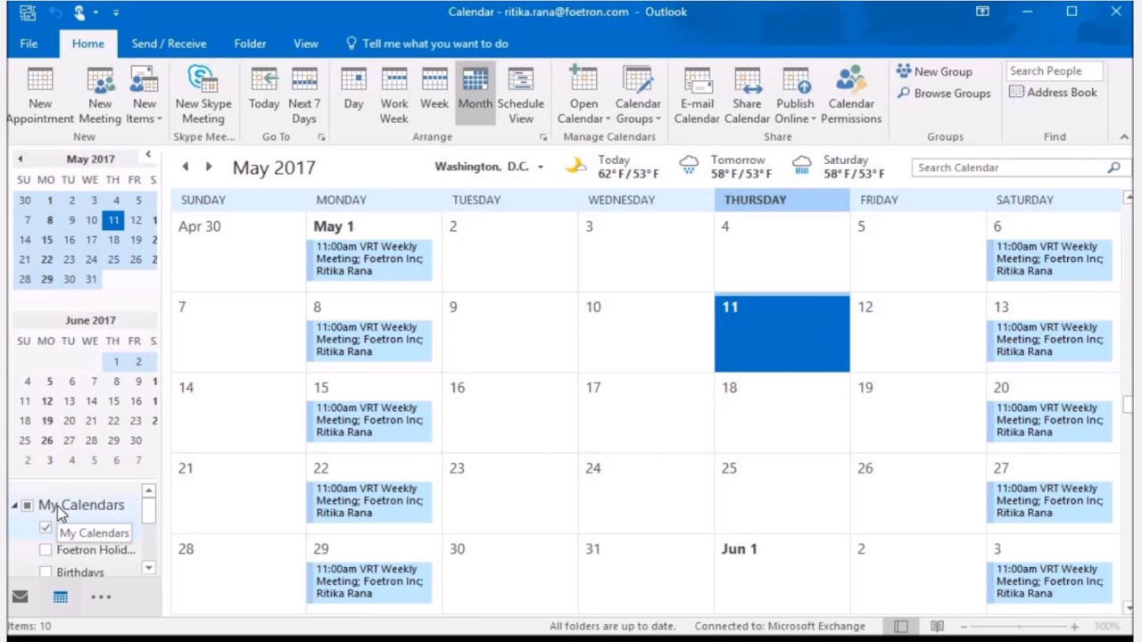 Set multiple calendar view in Outlook 2016. YouTube