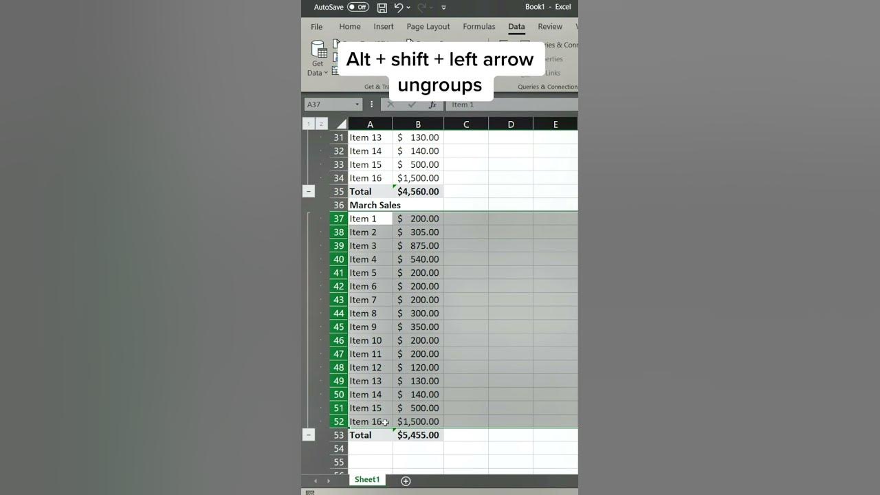 Excel grouping shortcut to group rows