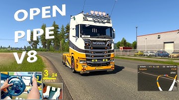 770hp Scania V8 Open Pipe Engine mod - Euro Truck Simulator 2 - Steering wheel gameplay