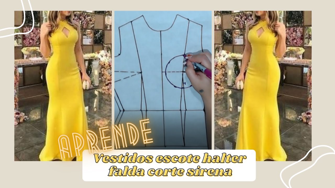 VESTIDO ESCOTE HALTER CORTE A PASO /CURSO DE PATRONAJE Y COSTURA GRATIS - YouTube