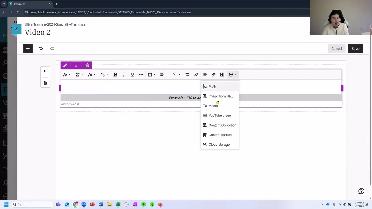 Adding a Video to Blackboard Ultra