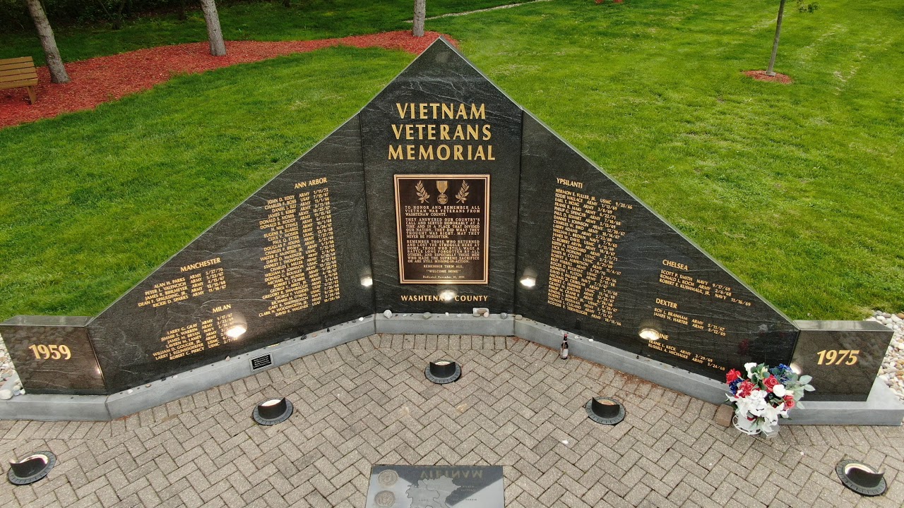 4k Drone Footage of Vietnam Veterans Memorial Ypsilanti, Michigan