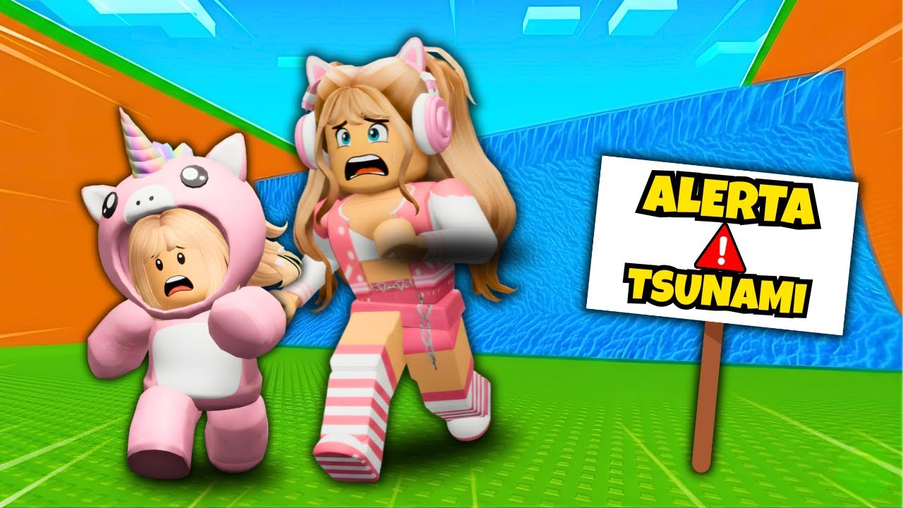 VICK e BABY FUGIRAM do TSUNAMI GIGANTE no ROBLOX!