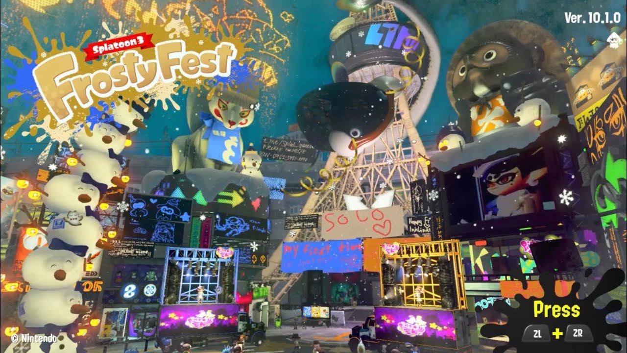 Splat3 FrostyFest (2026) Inkopolis plaza, Day 1 tour (Team Friends)