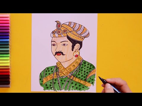 How to draw Akbar  Mughal Emperor  YouTube