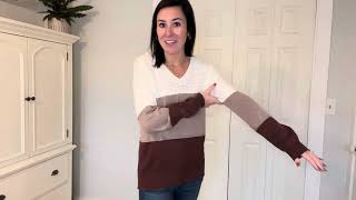 Stunning V-neck Sweater with Color block