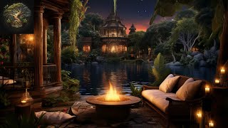 ✨ Enchanted Tropical Ambiance: Fireplace by the Lake  Sound of Nature