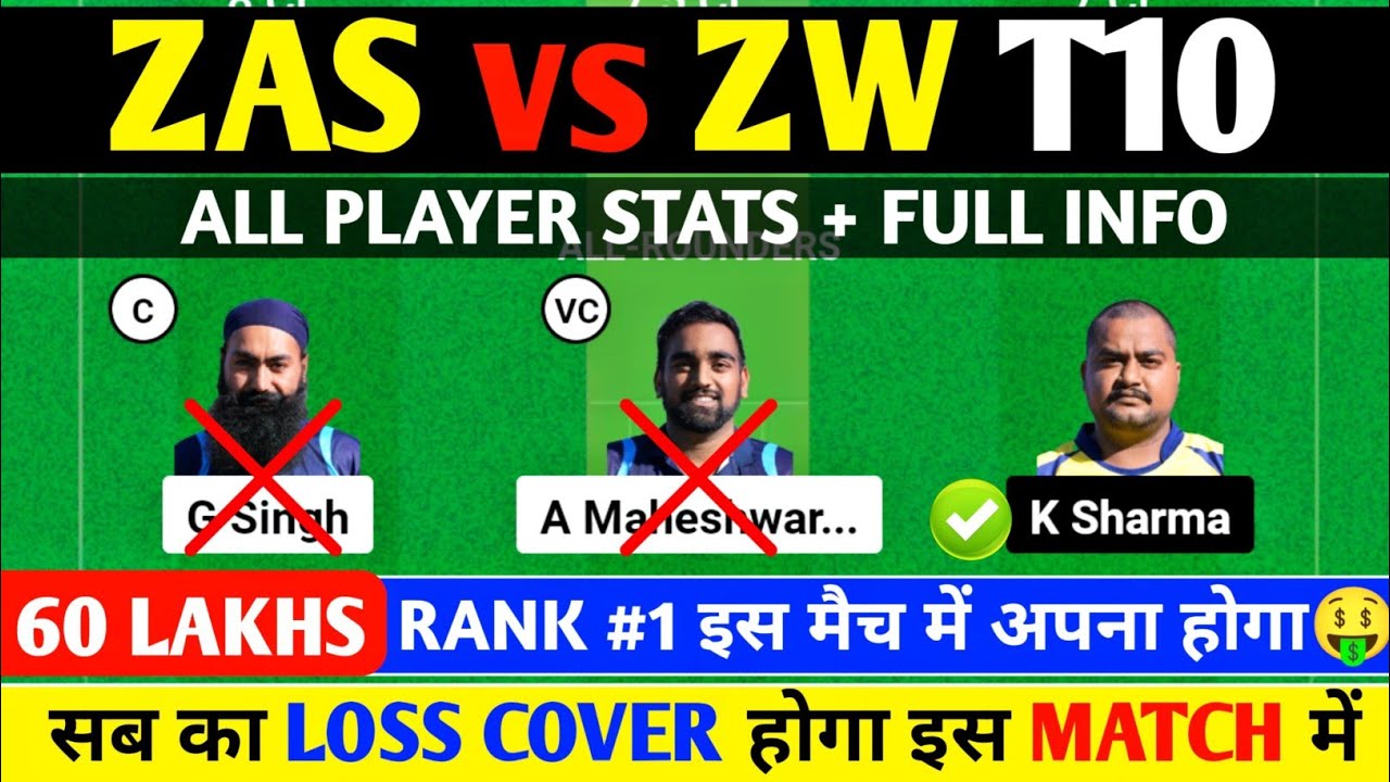 ZAS vs ZW DREAM11 || ZW vs ZAS DREAM11 Prediction || ZAS VS ZW 21ST ECS ...