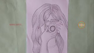 How to draw a girl with holding camera |